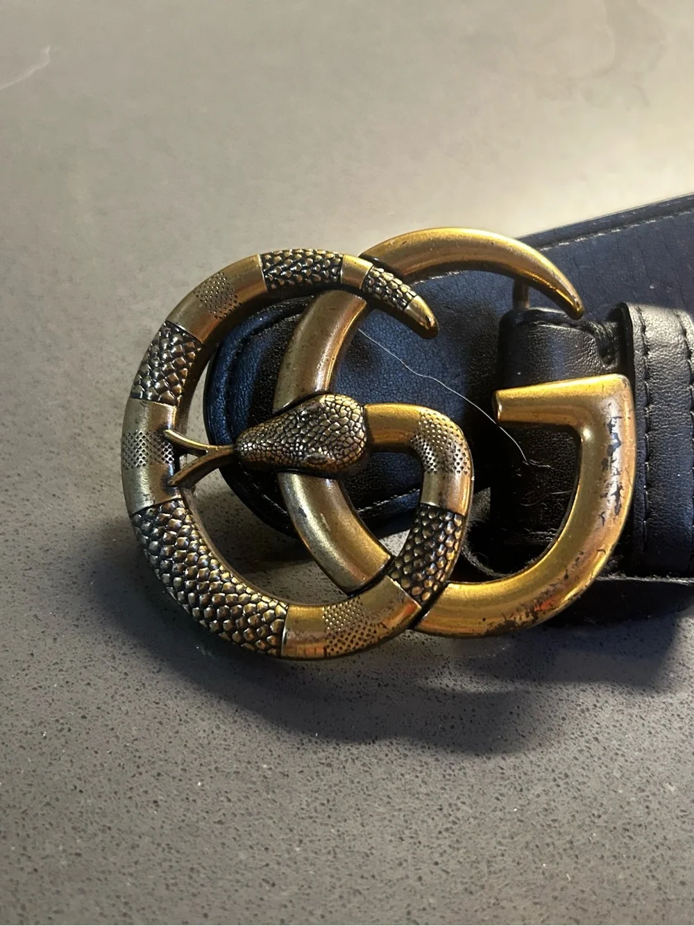 Gucci Black Leather Belt with Gold Snake GG Buckle